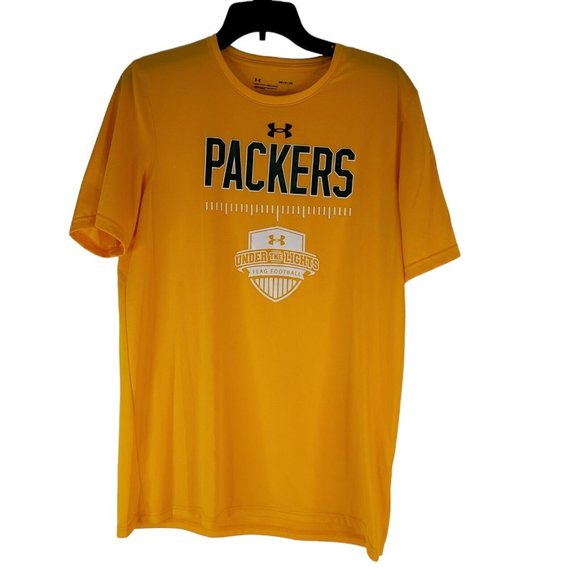 Under Armour T-Shirt Mens S Loose Yellow Green Bay Packers Flag Football - Picture 1 of 11